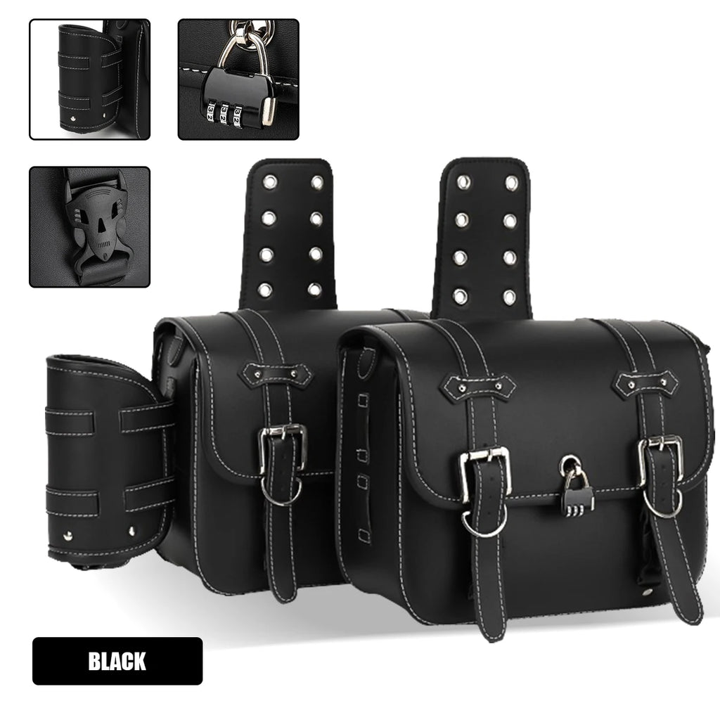 Retro Fashion Motorcycle Saddle Bags Pouch Storage Case Side Luggage Tank Suitcase Waterproof PU Leather Motorbike Accessories