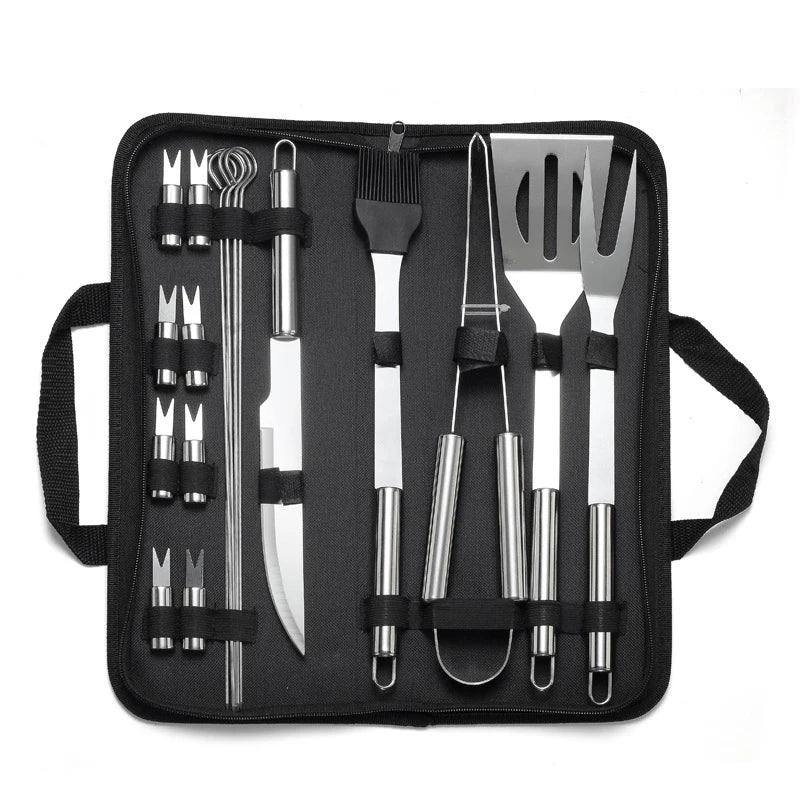 LMETJMA BBQ Grill Accessories Set Stainless Steel BBQ Utensil Kit with Case Portable Practical Grill Tools Utensils Kit