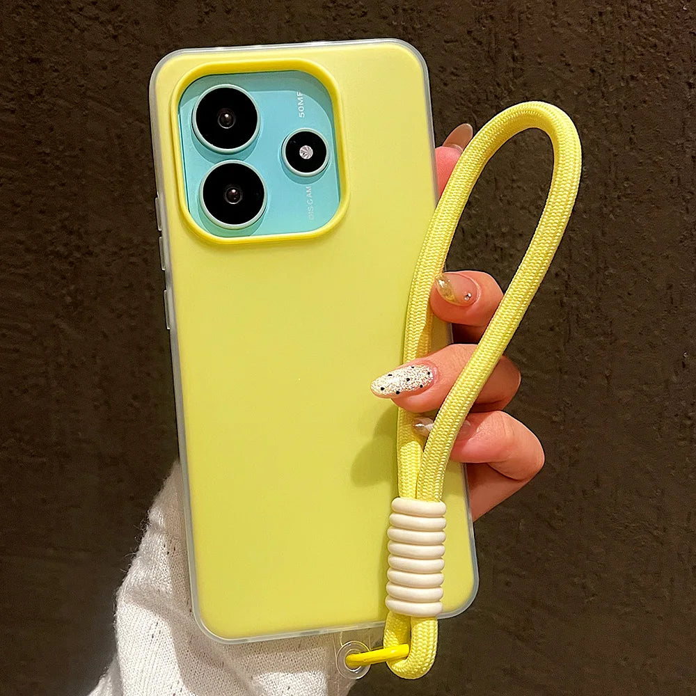 Luxury With Lanyard Matte Candy Phone Case For Xiaomi Redmi Note 15 14 Pro Plus 5G 13 12 12S 11 14C 13C Shockproof Bumper Cover