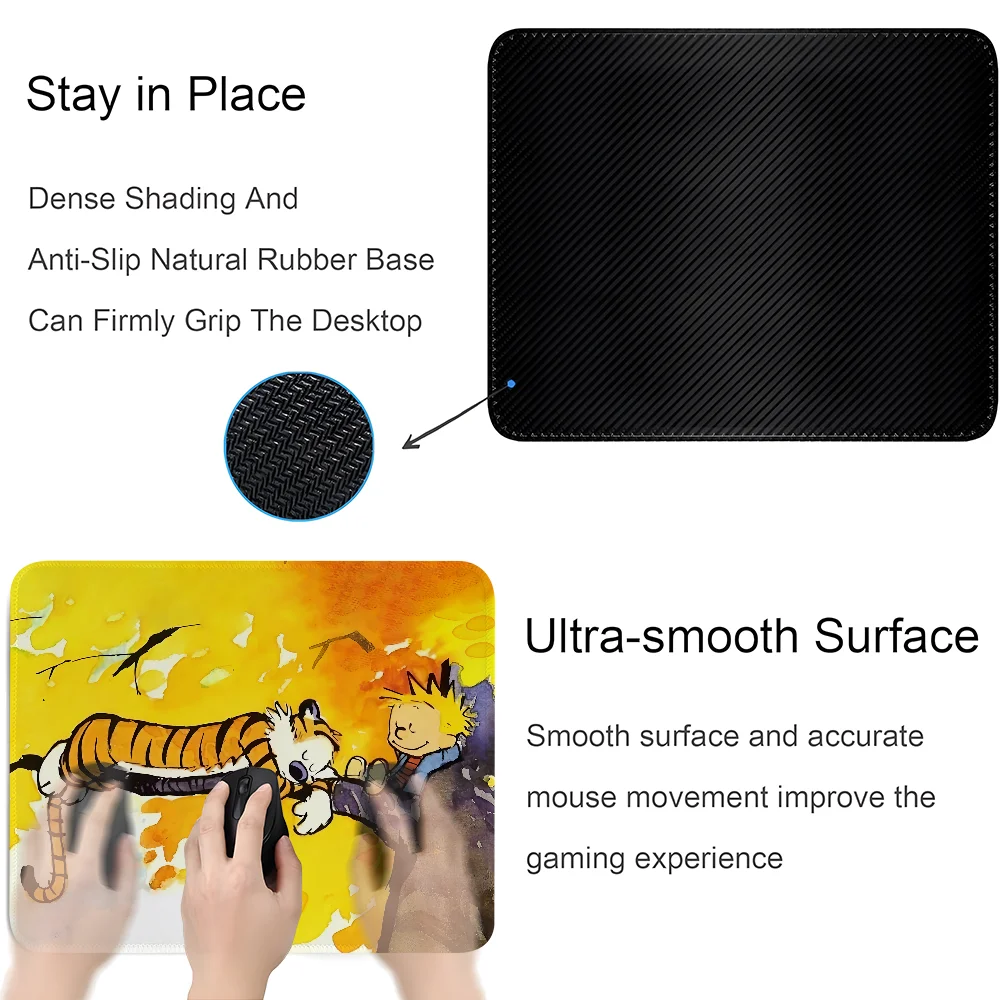 Cartoon C-Calvin And H-Hobbes Mouse Pad Esports Mousepad Laptop Computer Locking Edge Office Desk Mat Rubber Small Anti Slip Pad