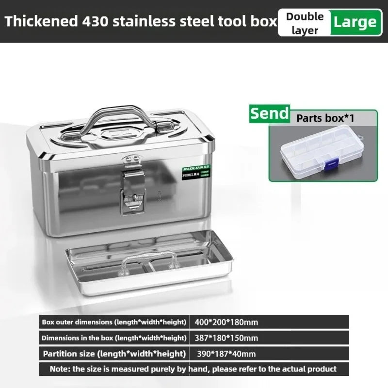 Stainless Steel Toolbox Organizer Electronics Car Mechanic Tool Case Thickened Hardware Storage Tools Case Handheld Toolbox