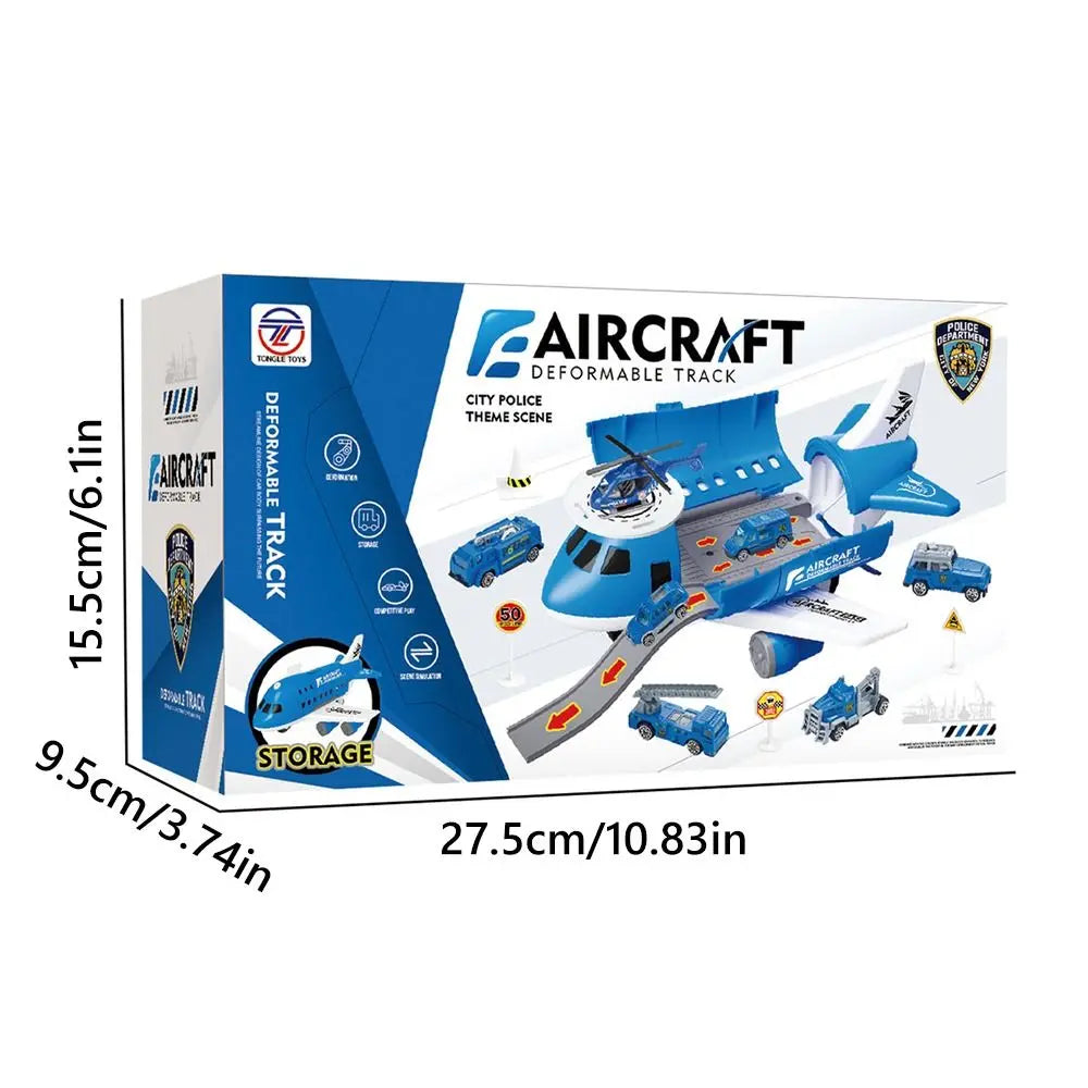 Red Blue Inertia Rail Airplane Toy Deformable Track Plastic Inertia Car Plane Model Road Sign Helicopter