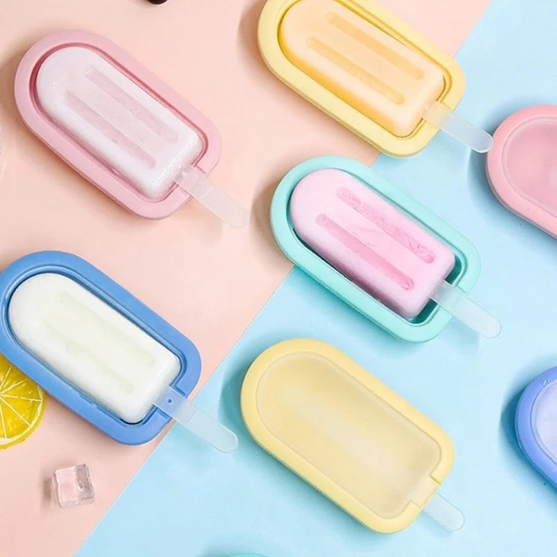 4Pcs Silicone Ice Lolly Moulds with Sticks Reusable Ice Cream Forms Popsicle Mold DIY Ice Cream Maker Ice Cube Mold Kitchen Tool