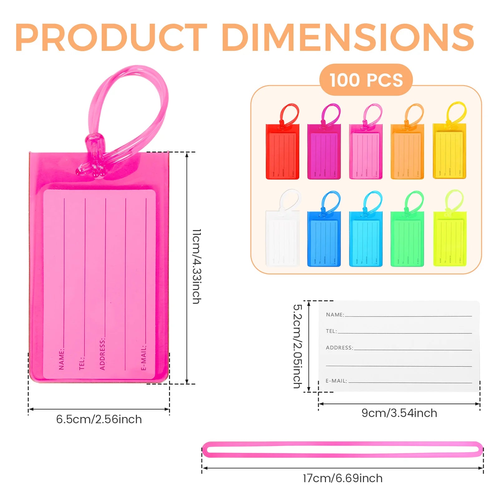 48/100 Pcs PVC Luggage Tag Waterproof Flexible Suitcase Label Multi Colors Card Cover Luggage Tag for Baggage Travel Accessories