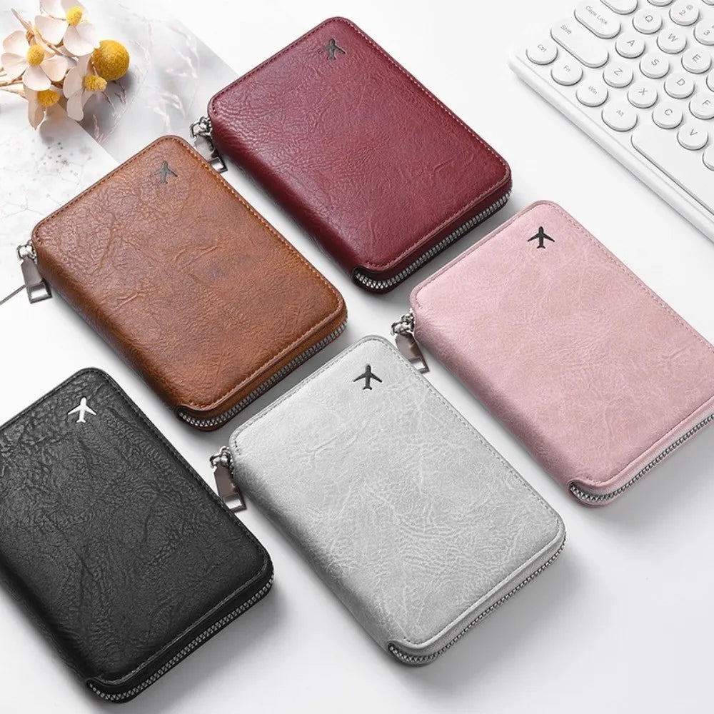 Fashionable Large Capacity ID Passport Case Zippered PU Leather Travel Passport Holder Credit Card Case Travel