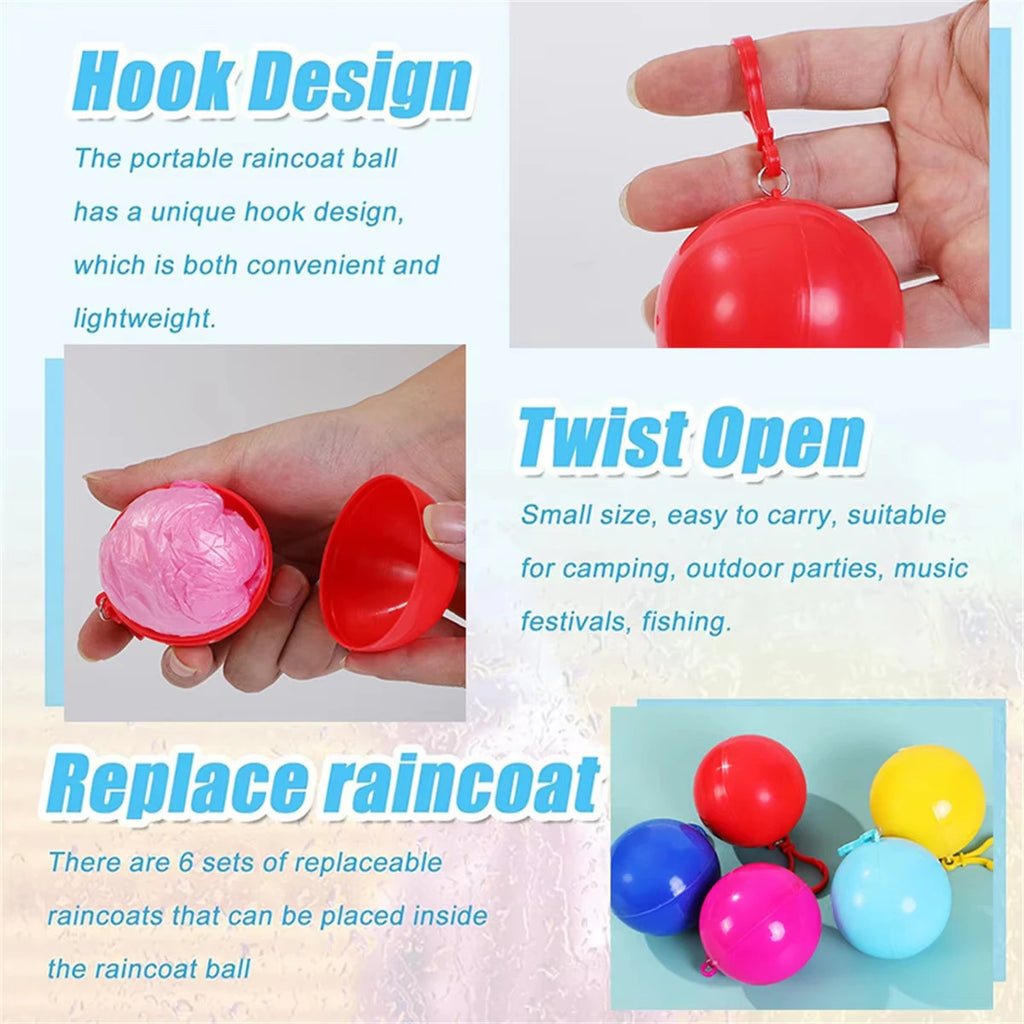 1pcs Mini Portable Raincoats Ball Colorful Disposable Thicken Rain Ponchos Emergency Waterproof Rainwear Cape Keyring Balls