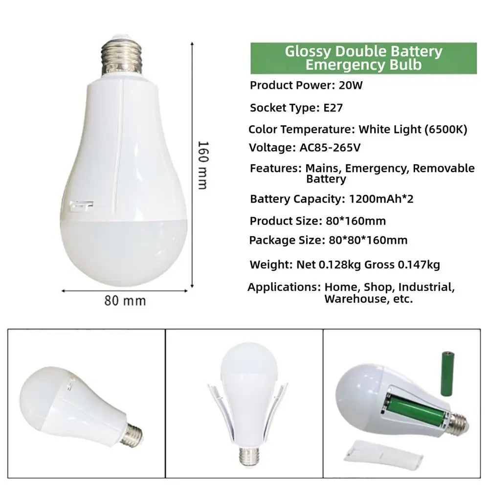 New Flicker-Free LED Bulb Light Portable 20W Emergency Bulb Courtyard Outdoor Bulb Home