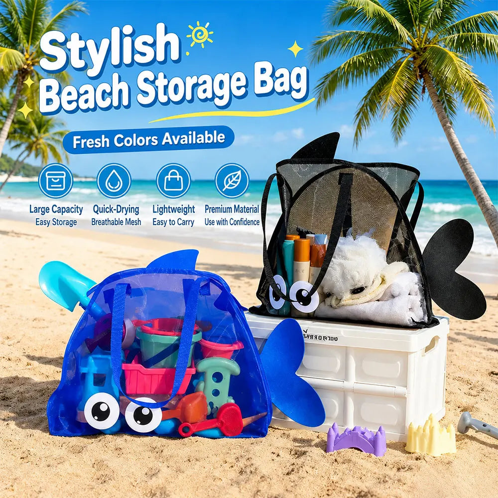 Cartoon Mesh Beach Bag Large Capacity Foldable Sand Toy Storage Tote Bag Lightweight Swim Pool Bag for Beach Travel Camping