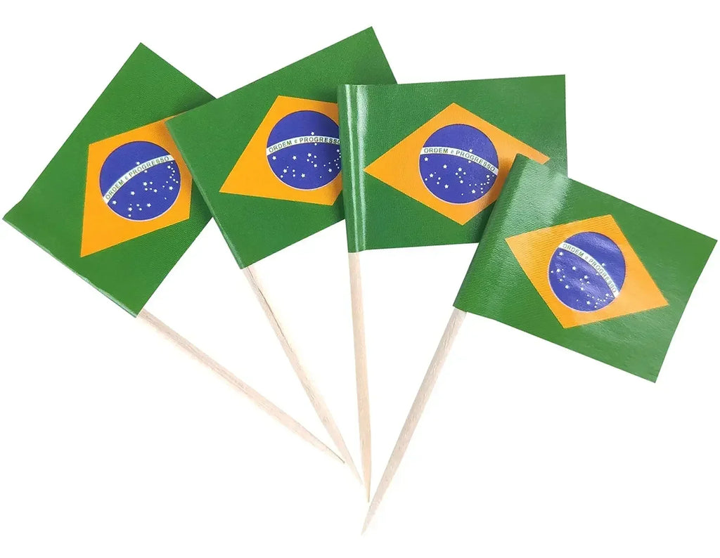 Brazil Flag Toothpick Flags Picks, 100Pcs Small Tiny Brazil Cupcake Toppers Stick Flags National Day, Birthday Party Decorations