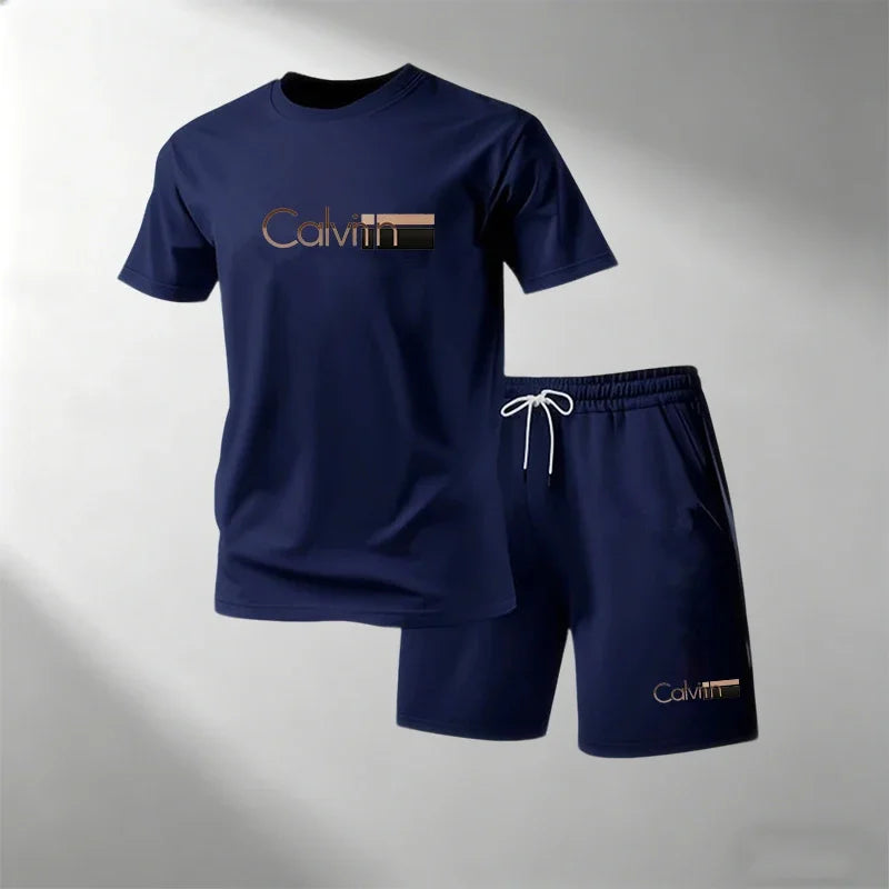 2026 Summer Men Streetwear Two Piece Set O Neck T Shirt Sports Shorts Quick Dry Fitness Running Outfit Fashion Casual Tracksuit