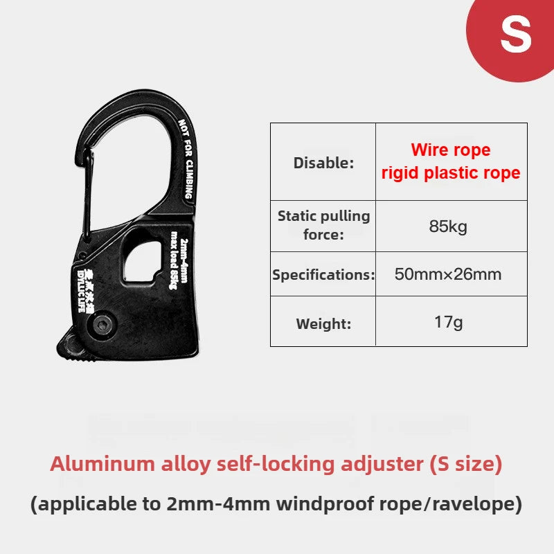 Aluminum Alloy Tent Rope Tensioner Rustproof Strong Load-Bearing Quick Fix Buckle Cord Adjuster for Camping Tent Accessories