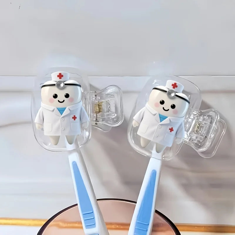 2pcs Cute Dentist-Themed Portable Toothbrush Head Covers Storage Boxes Toothbrush Protective Caps Party Holiday Gift For Friends