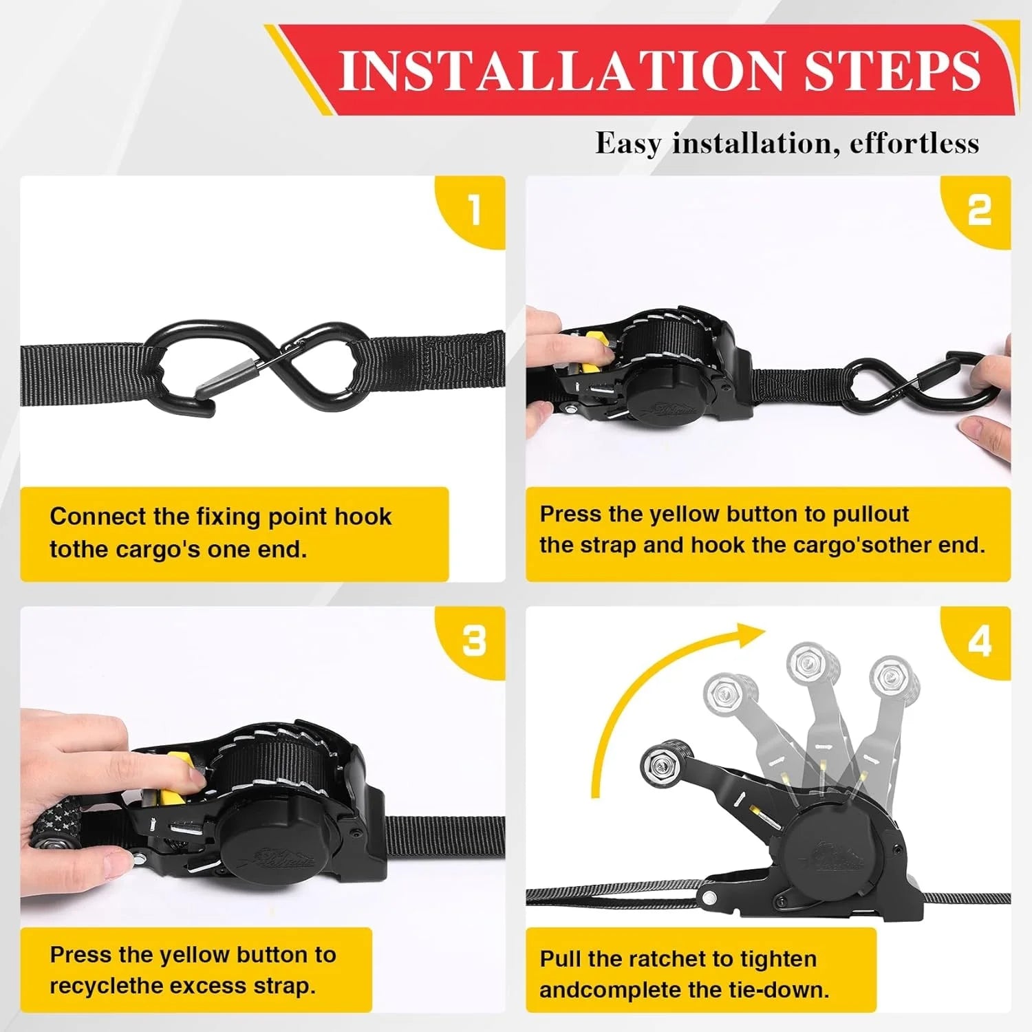 1" X 10ft Automatic Retractable Ratchet Strap 25mm 680kgs Self Retracting Tie Down Auto Retractable Ratchet Straps With S Hook