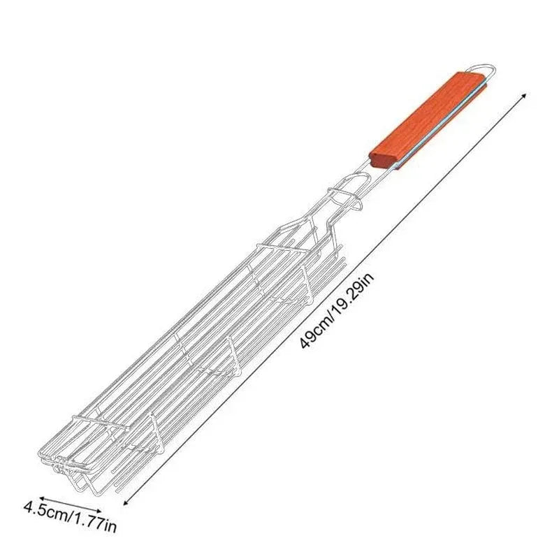 1pc Portable BBQ Grilling Basket Stainless Steel Nonstick  Mesh for Meat Vegetable Hamburger Barbecue Tool