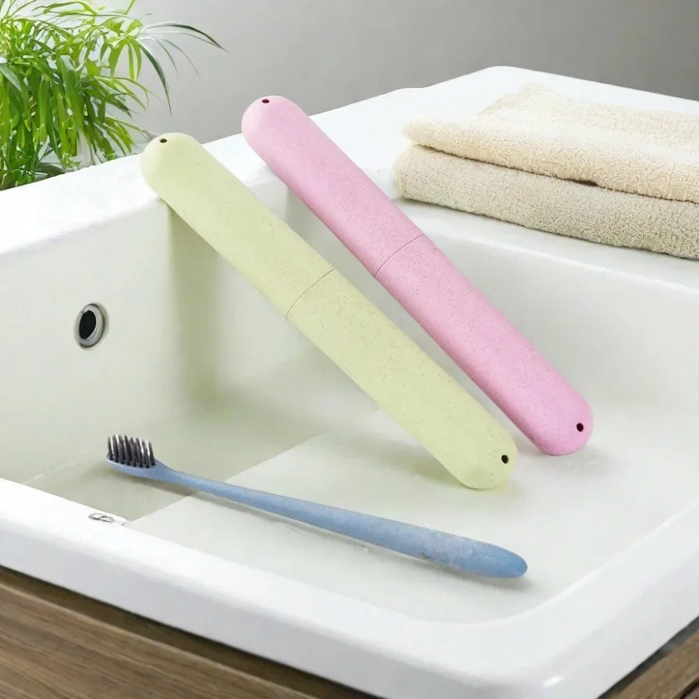 2 Pcs/Set Lightweight and Portable Travel Straw Toothbrush Holder, Breathable and Washable Toothbrush Storage Box