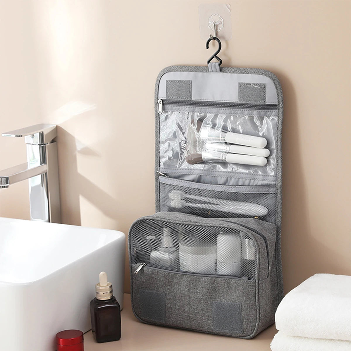 Large Capacity Travel Toiletry Bag Multifunctional Portable Cosmetic Bag With Hook Storage Bag Men's Travel Storage Bag
