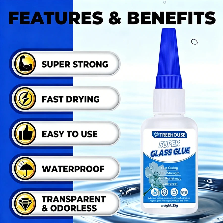 1-6pcs 35g CA Super Glass Glue Fast Curing Clear Waterproof Strong Adhesive for Glass, Mirror, Ceramic, Plastic & Metal Repair