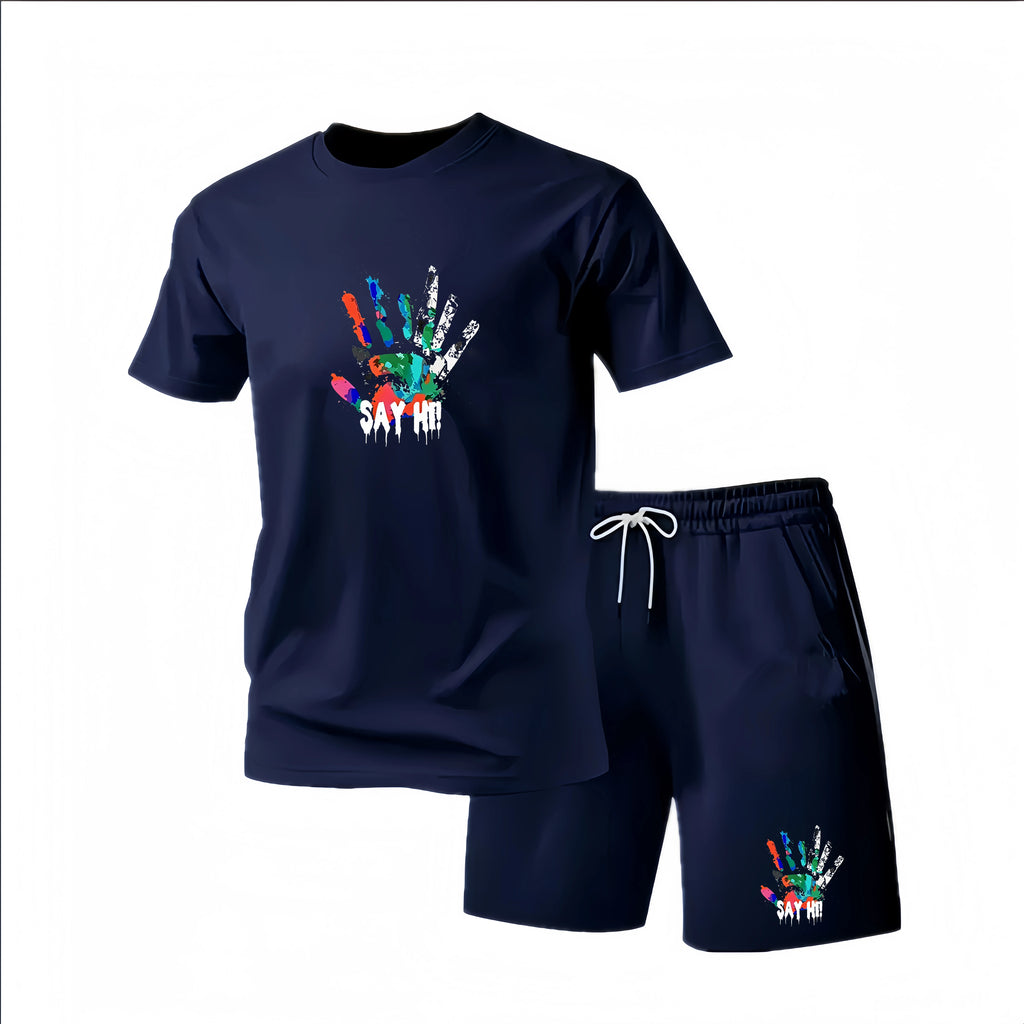 Men's Summer Fitness Sportswear Set Short-Sleeved T-Shirt & Shorts Two-Piece Breathable Quick-Drying Casual Sportswear