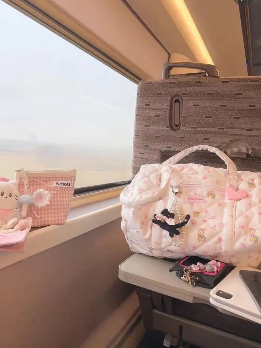 Large Capacity Floral Tote Bag Student Commuter Travel Storage Bag New 2024 Youth Single Shoulder Handheld Plant Floral