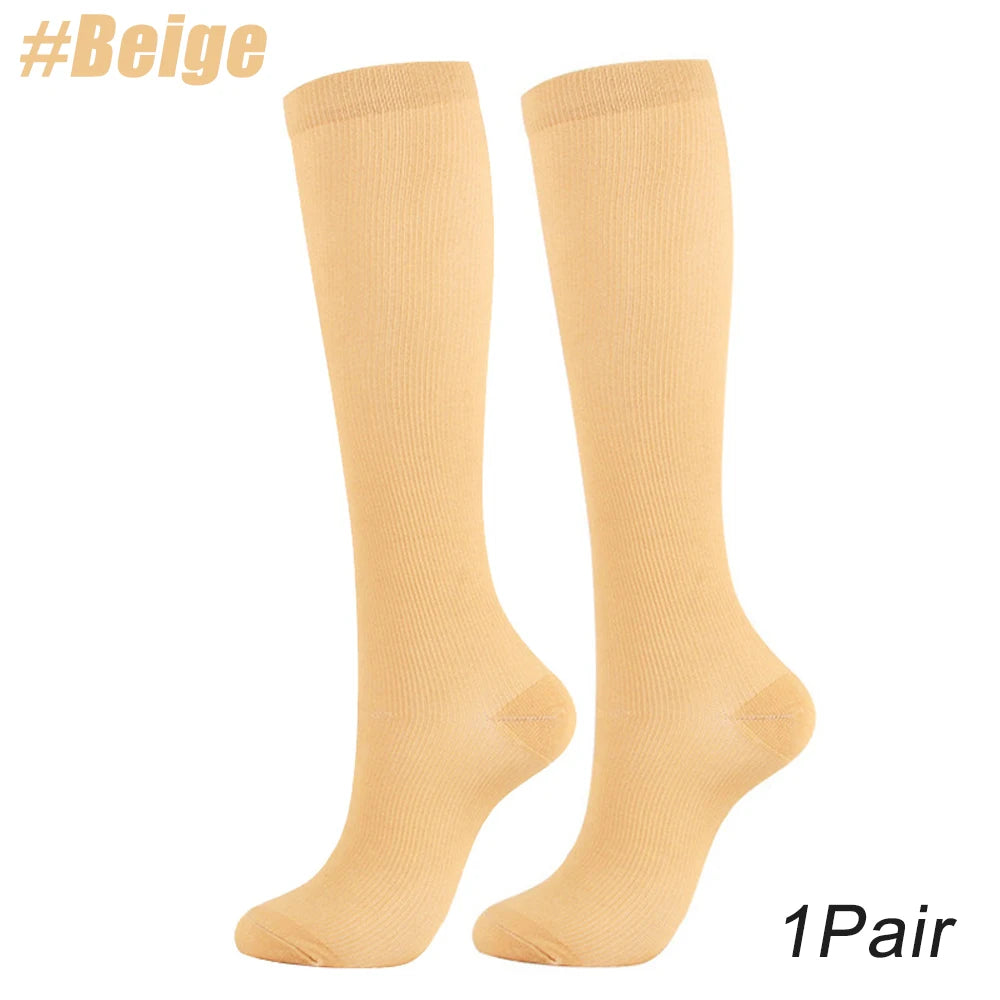 1Pair Unisex Copper Compression Socks Women Men Anti Fatigue Pain Relief Knee High Stockings 15-20 mmHg Graduated  for Running