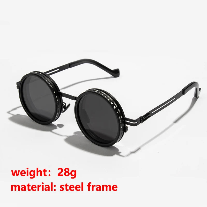 Hiking ND2-400 9 Level Adjustable Dimming Polarized Glasses Men Women Punk Round Sun Glasses Driving Eyeglasses ND Filter