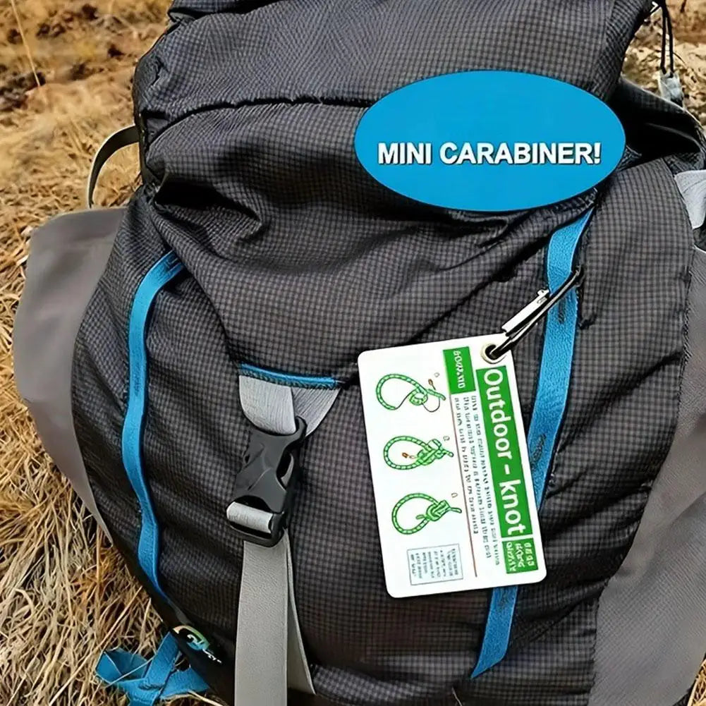 Portable Waterproof Knot Guide Cards Mini Carabiner Practical Knots Camping Backpacking Bushcraft Outdoor Survival Adventure Use
