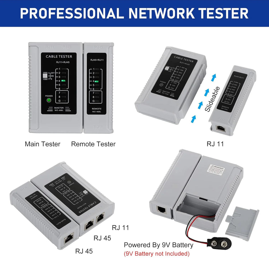 RJ45 CAT6 Crimping Tool Kit with Pass Through Connector,Boots and Tester for Cat5e Cat6 UTP Ethernet Cale