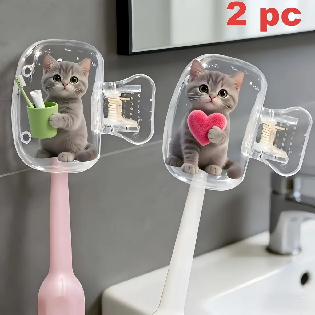 2pcs Cute Cat Toothbrush Travel Storage Box Set Daily Home Use Outdoor Travel Essentials Protecting Toothbrush Cleanliness Gifts