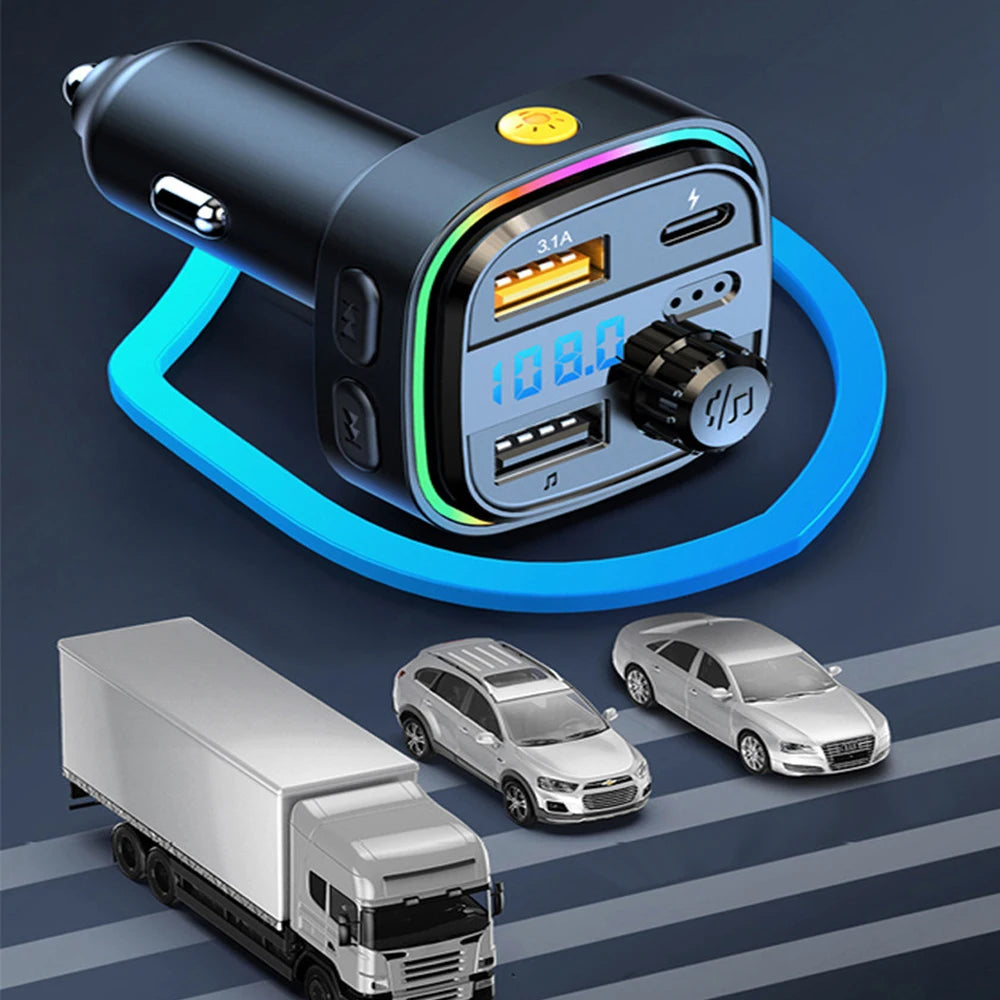 Car Charger Fast Charging Bluetooth 5.0 Charger Car FM Transmitter Bluetooth Hands Free Mp3 True 3.1A Dual USB Port PD Charging