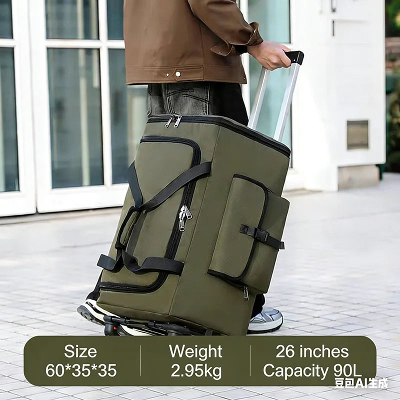 90/110l Large Capacity Travel Backpack Foldable Belt Wheel Travel Bag Multi Functional Shipping Bags Wear-Resistant Luggage Bag