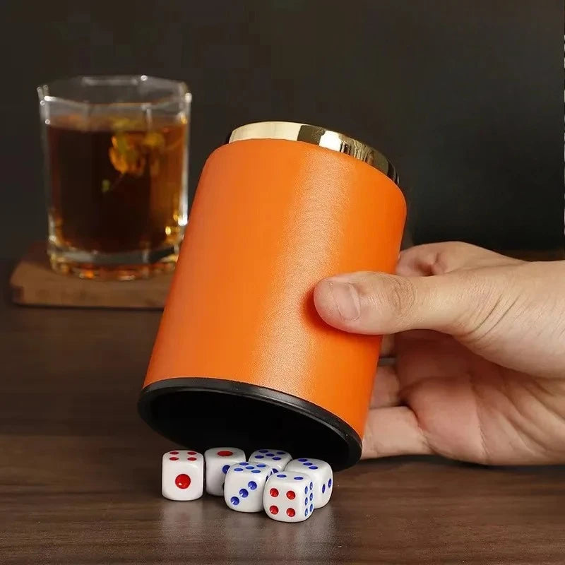 Dices Shake Container with 6 Dices Set Dices Cup Leathers Stable Sturdy Comfortable Hand Feeling Dices Shake Container