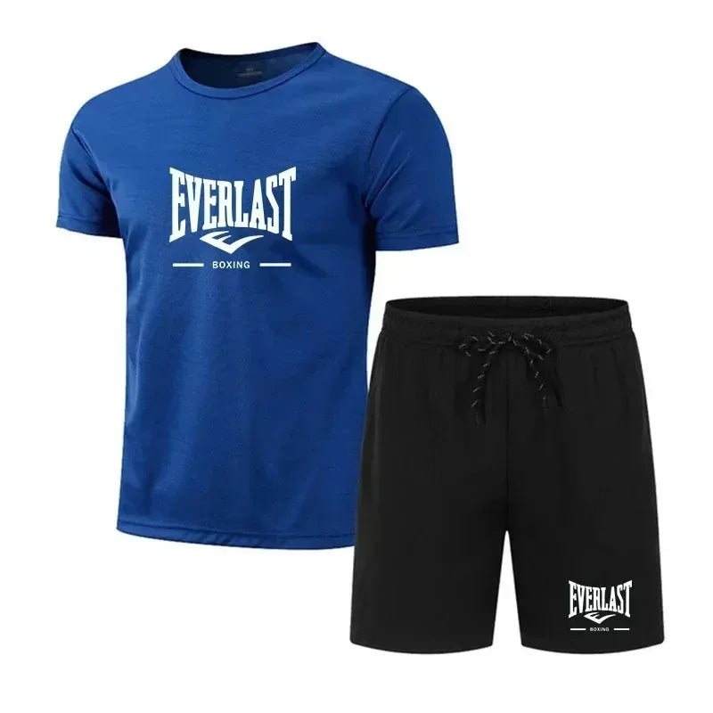 Moisture wicking men 2-piece outfit, stretch fabric allows free movement for fitness training, running and outdoor activities