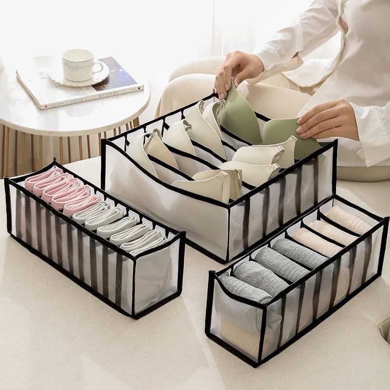 Underwear Drawer Organizer Storage Box Gruds Foldable Closet Organizers Trancparent Mesh Drawer Divider For Underpants Socks Bra