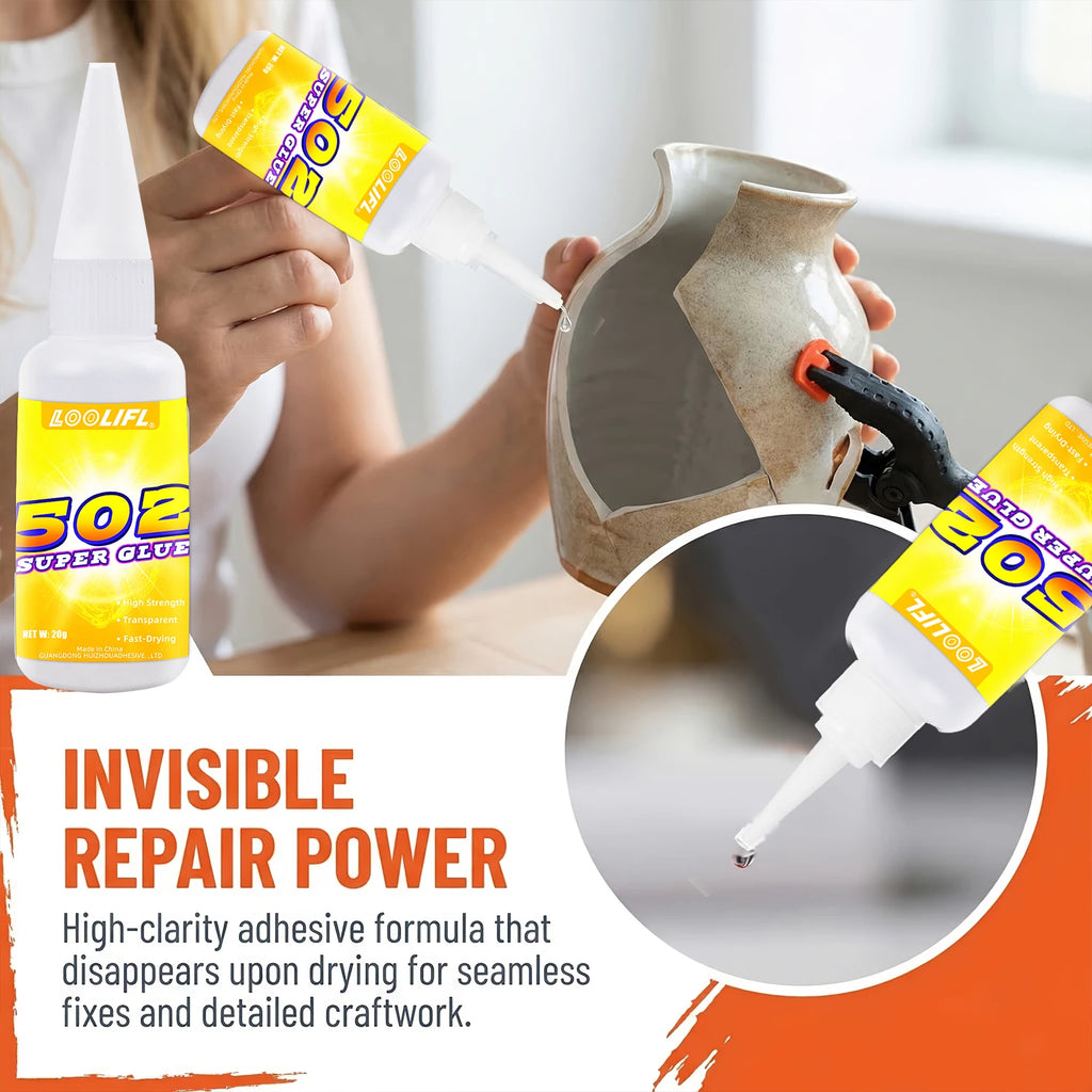 Loolifl 1-7Pcs 20ml 502 Quick-Drying Instant Super Glue Cyanoacrylate Strong Bond Adhesive For Home Office Industrial Repair Materials Adhesive Leather Rubber Wood Metal Strong Bond Liquid Glue Tool