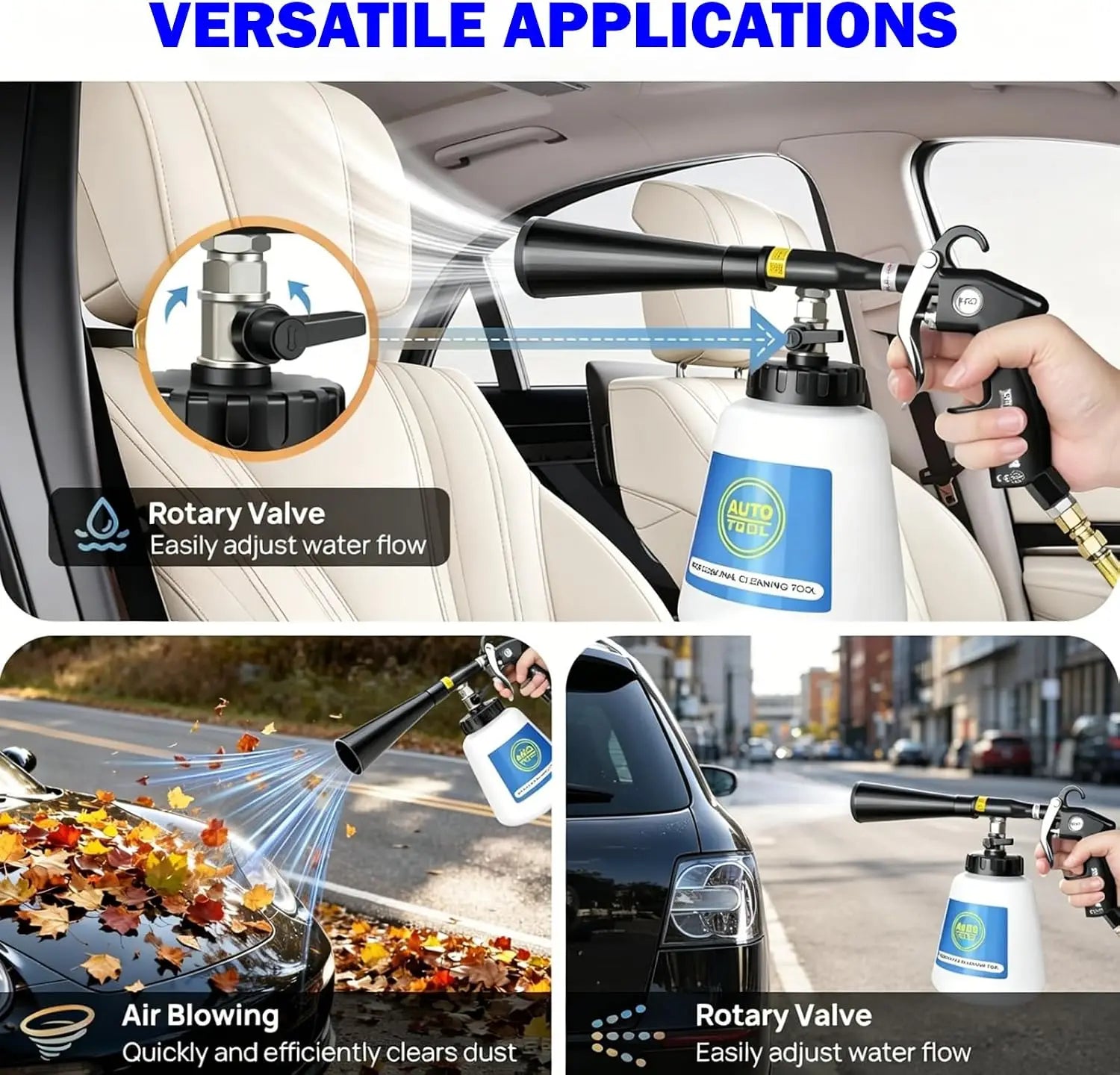 For Tornado Car Cleaning Gun High-Pressure Air Blow Gun1L Liquid Bottle-Metal Dump Tube Deep Cleaning Interior Dirt Dust Removal