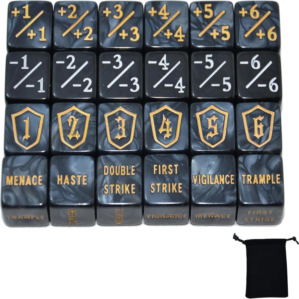 24pcs Counter Dice Plus 1 Tokens Life Token Dice Set +1/-1 Counters D6 Dice Bulk With Bag. Card Game Accessories