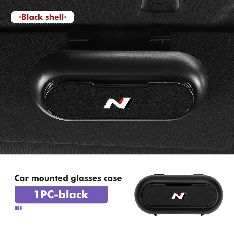 Car Logo Sun Visor Holder Sunglasses Case Storage Box Auto Accessories For Hyundai N Nline Tucson Kona Sonata Veloster i20 i30