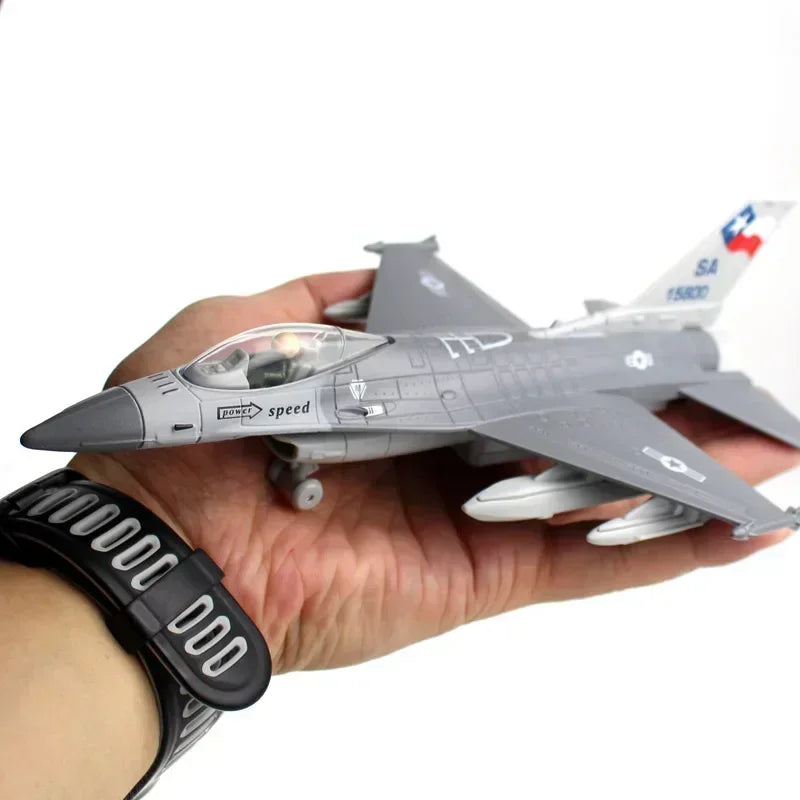 Alloy F16 Fighter model acoustooptic return force aviation military aircraft model Toy Ornament Gift