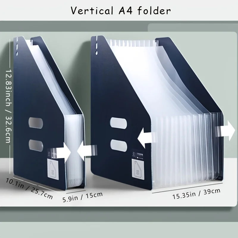 Modern white A4-sized foldable file storage box - with multiple pockets, the ideal desktop folder and desktop storage box