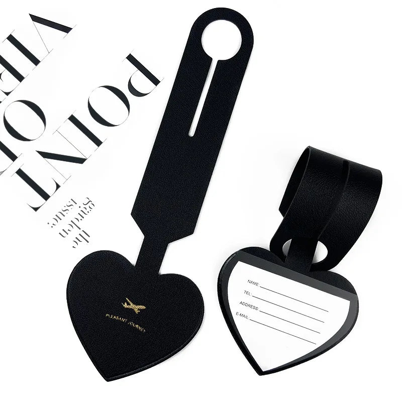 Korean Heart Shaped PU Luggage Tags Women Men Holiday Travel Accessories Suitcase Tag Name ID Address Lable Bag Tags for Luggage