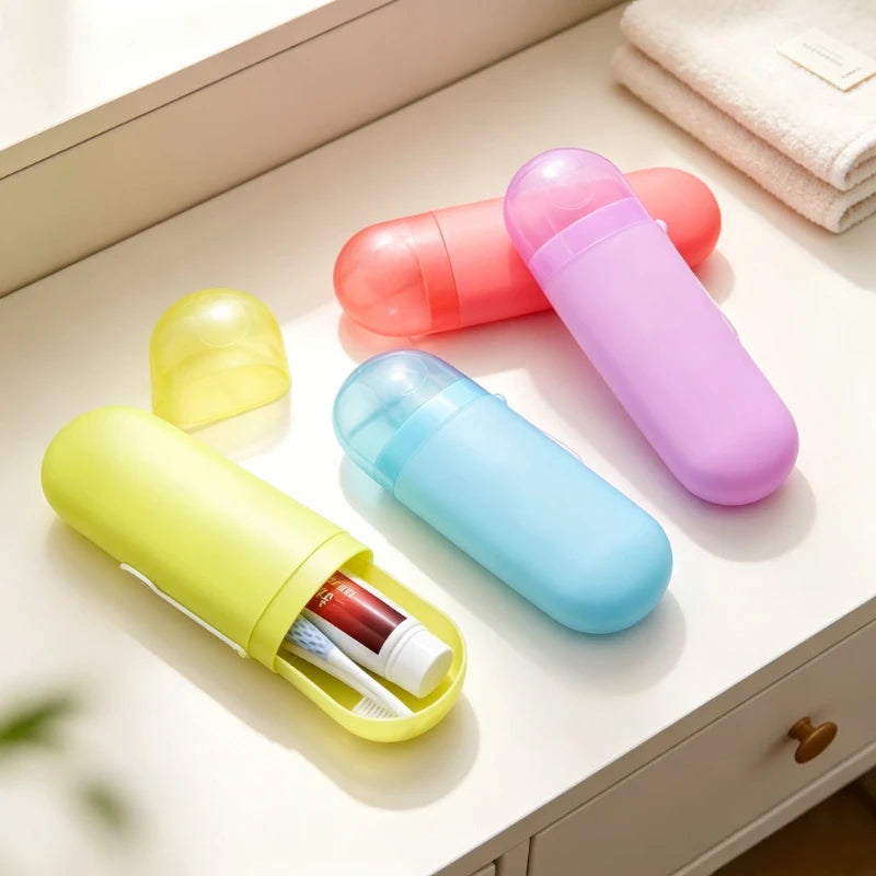 Portable Travel Toothbrush Case Plastic Toothbrush Holder with Cover Compact Oral Care Storage for Home Travel Gym Random Color