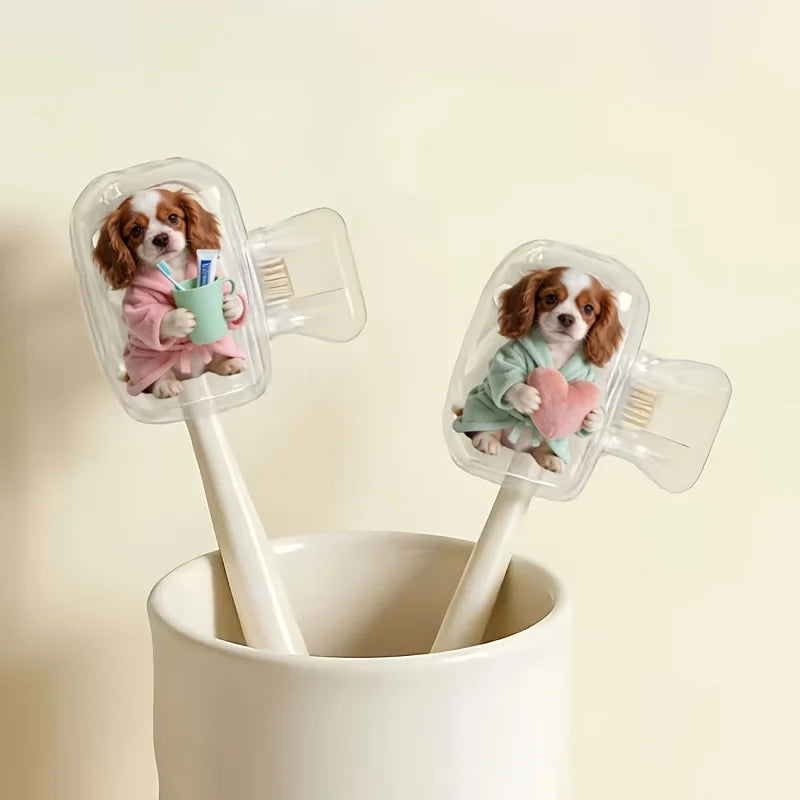 2pcs Playful Cocker Spaniels Portable Dustproof Odorless Toothbrush Case with Ventilation Holes to Keep Brush Heads Clean Dry