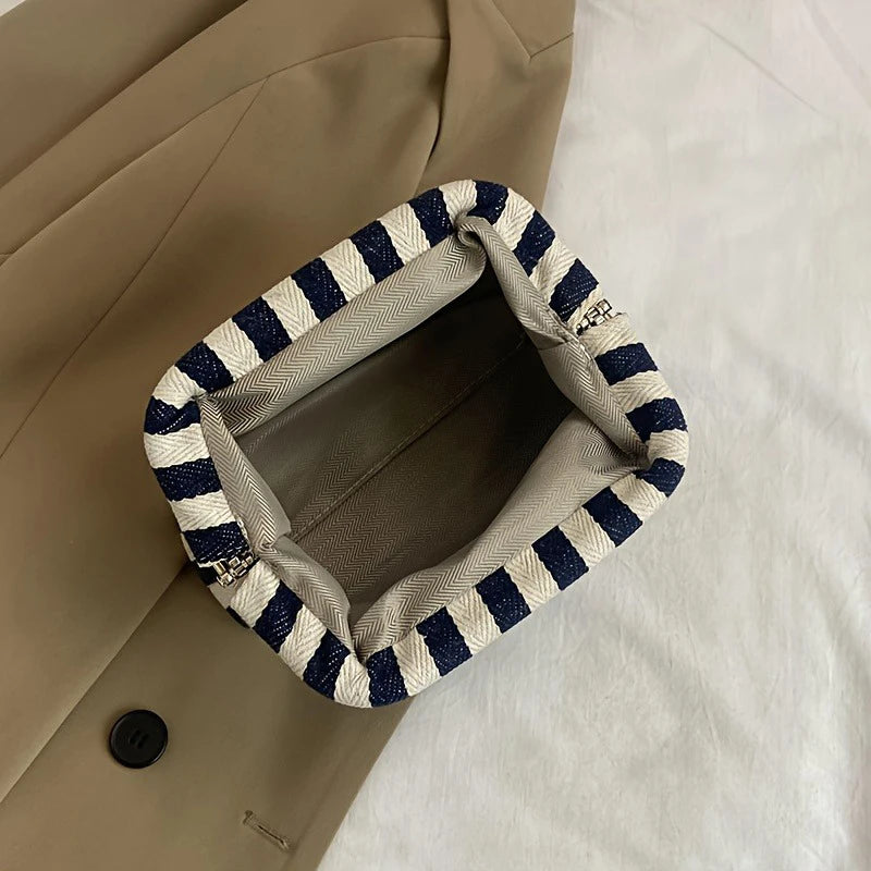 2025 New Knitted Striped Cloud Bag Clutch, Large-capacity Daily Versatile Color-blocking Clip Bag