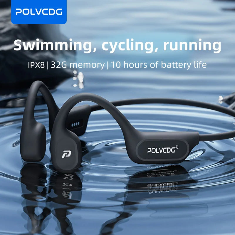 POLVCDG X9 Bone Conduction Earphones 32G IPX8 Waterproof Open Design for Swimming Running Cycling Hanging Earphones