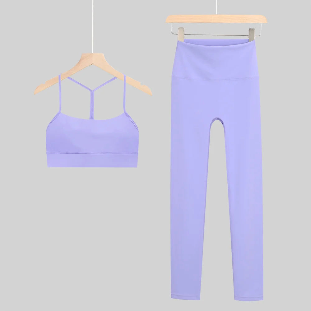 New Yoga Women Vest Gym Top Y-shape Bra Set Comfortable Running Fitness Cropped Pants Sportswear