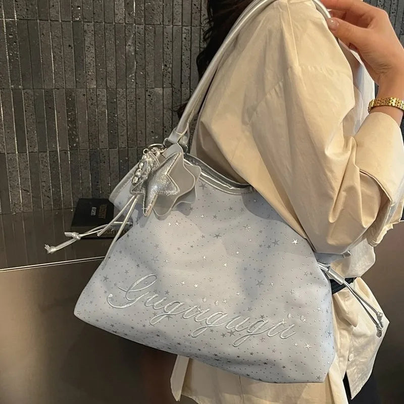 Women Star Pattern Shoulder Tote Bag Large Capacity Casual Hobo Handbag for Daily Work Travel Weekend Use