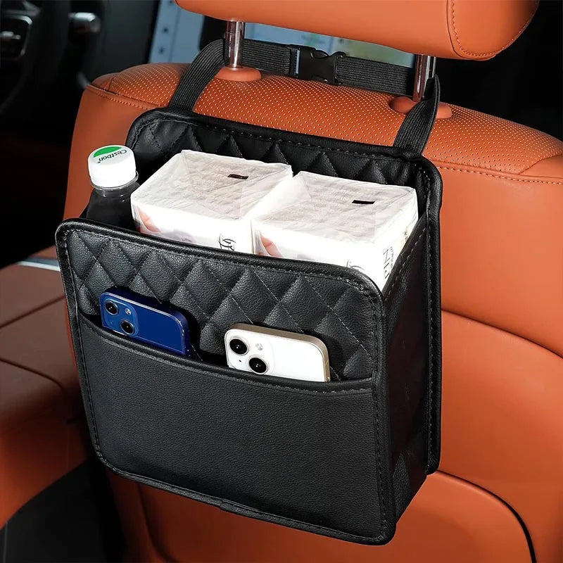 PU Leather Multi-functional Car Seat Storage Bag Hanging Seat Back Tissue Water Cup Holder Portable trash can Backseat Organizer