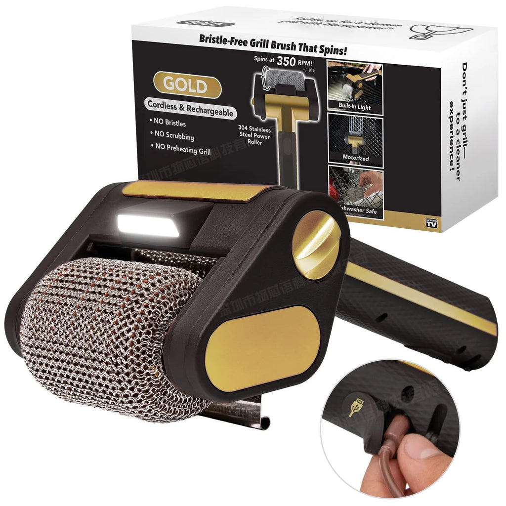 Electric Grill Brush Electric Grill Cleaner Brush Barbecue Cleaner Tool Rechargeable Cordless BBQ Grill Cleaner with LED Light