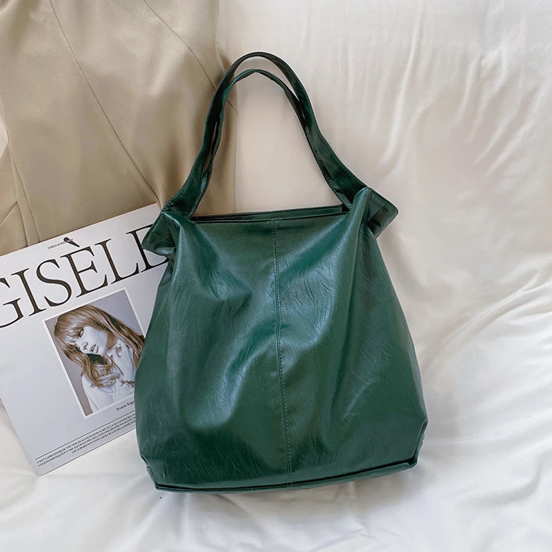 LEFTSIDE Fashion Big Leather Tote Bag for Women 2025 Tend Females Simple Large High Capacity Retro Shoulder Side Bag Handbags