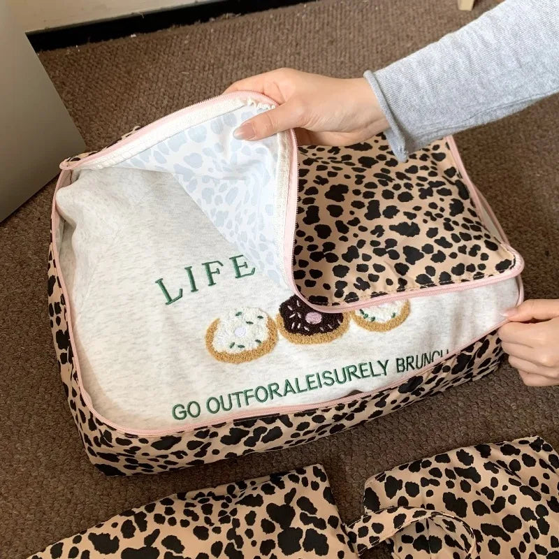 1PCS Leopard Print Travel Packing Cubes cosmetic shoes Clothes Organizers for Suitcase Luggage Storage Bags & Drawer Organizers